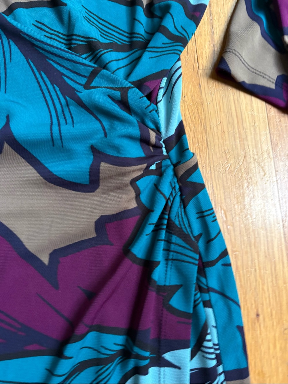 Talbots Floral Twist Waist Midi Dress Size L Blue Purple Stretch - Picture 4 of 5